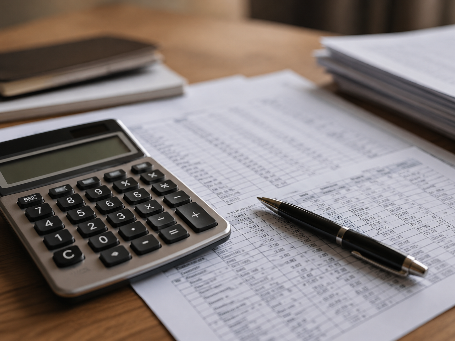 Cenário de trabalho com calculadora e documentos para análise de dívidas no inventário