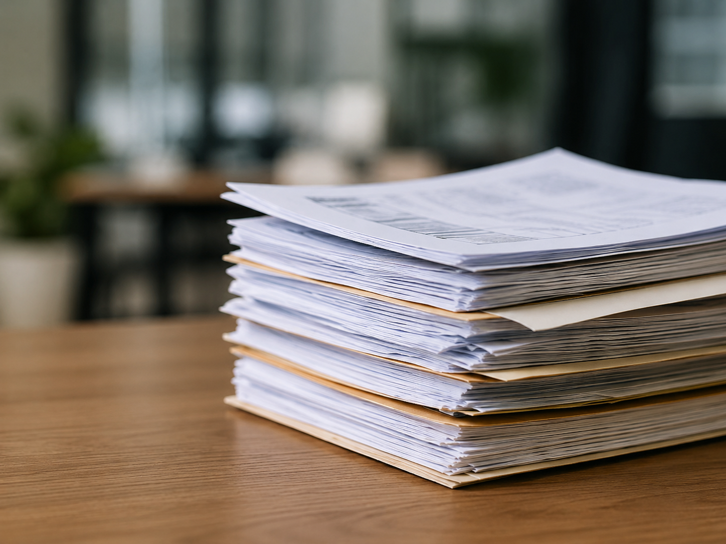 Pilha de documentos no escritório para organização de inventário